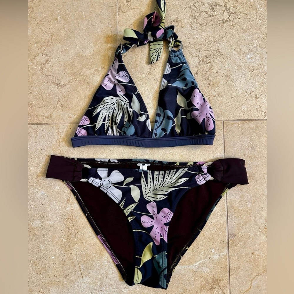 Pre Loved Floral Bikini with Halter Top - Size Small